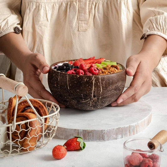 Eco Friendly Coconut Bowls & Wooden Spoon (Coco Shell Bowl)