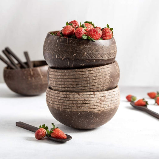 Eco Friendly Coconut Bowls & Wooden Spoon (Coco Shell Bowl)