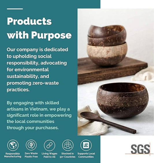 Eco Friendly Coconut Bowls & Wooden Spoon (Coco Shell Bowl)